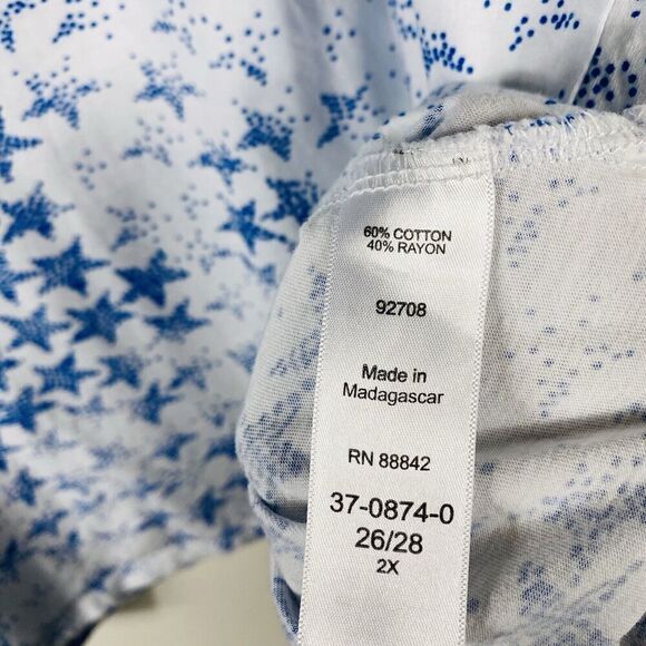 Woman Within Plus Size 26 28 2X Stars Print Cold Shoulder Tee Top White Blue - Picture 5 of 6